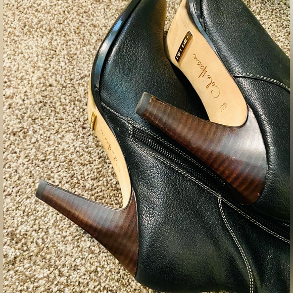 EUC Cole Haan Nike Air Sierra Black Pebbled Leather Tall Heeled Boots - Picture 12 of 17